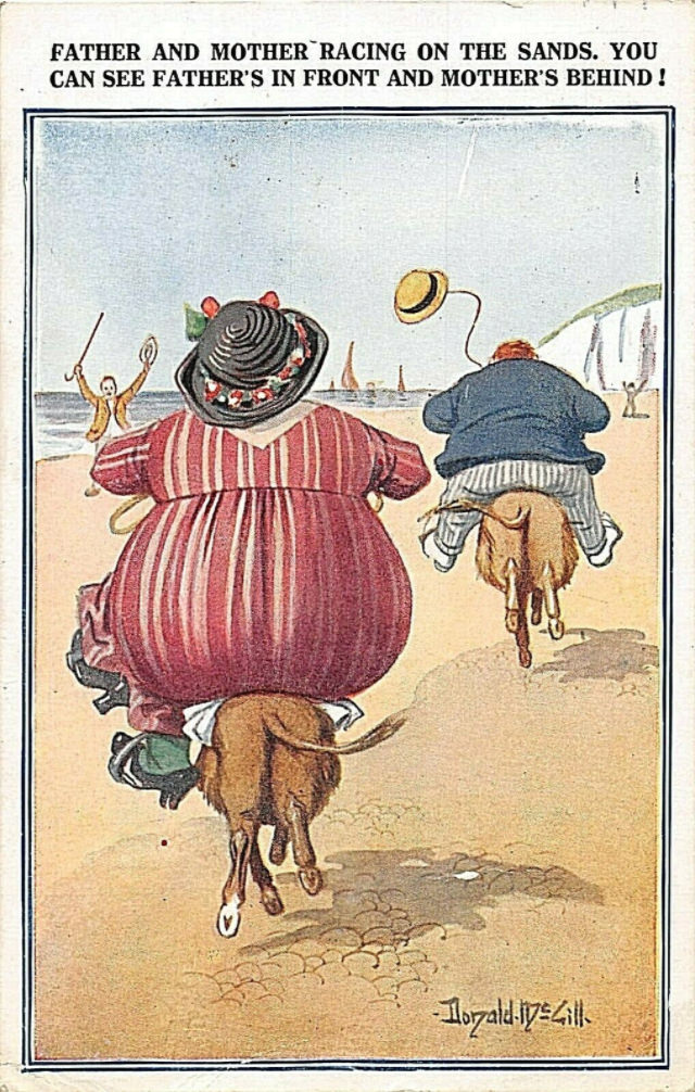 Hilarious Comics featuring Fat Lady by Donald McGill from the Early 1900s