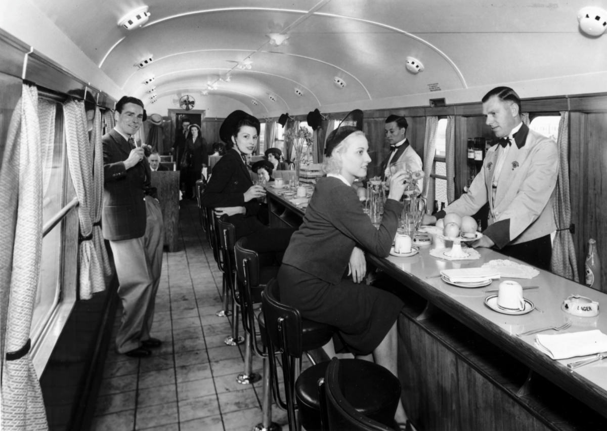 Drinking in a Great Western Railway buffet bar, September 1938.