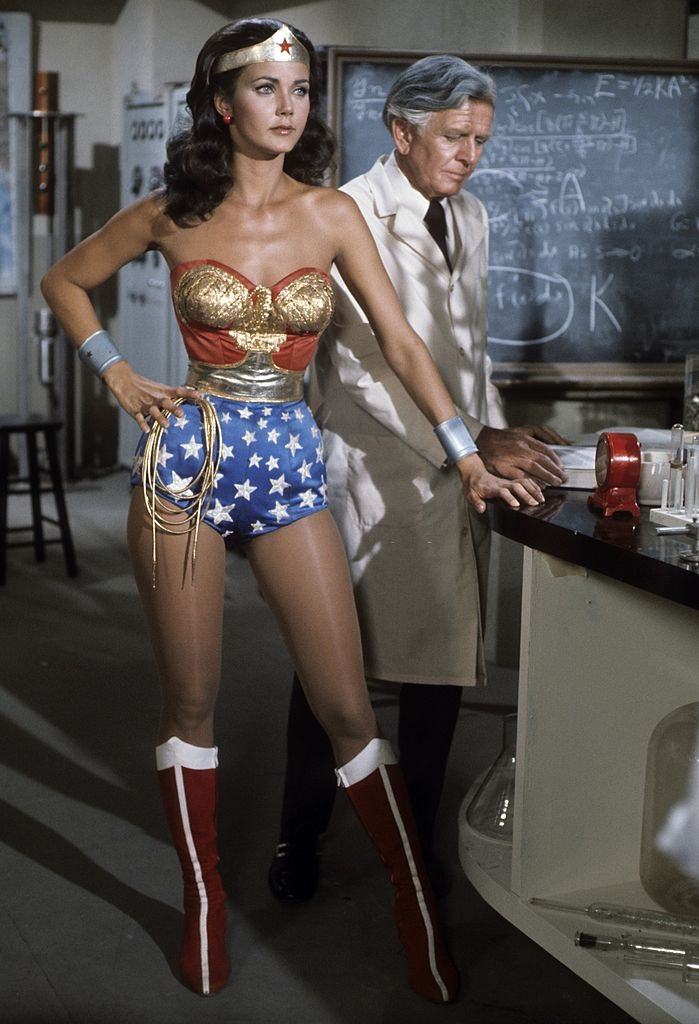 Lynda Carter as Wonder Woman in the episode 'The Pluto file', 1976.