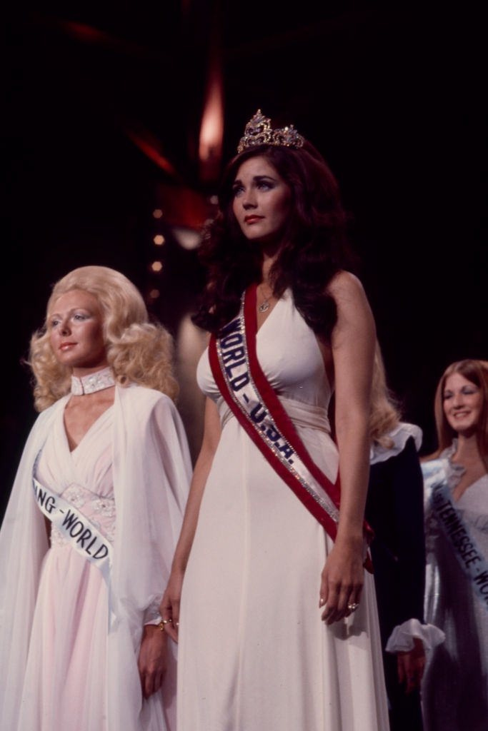Lynda Carter competing in the 1970 Miss World pageant, Royal Albert Hall.