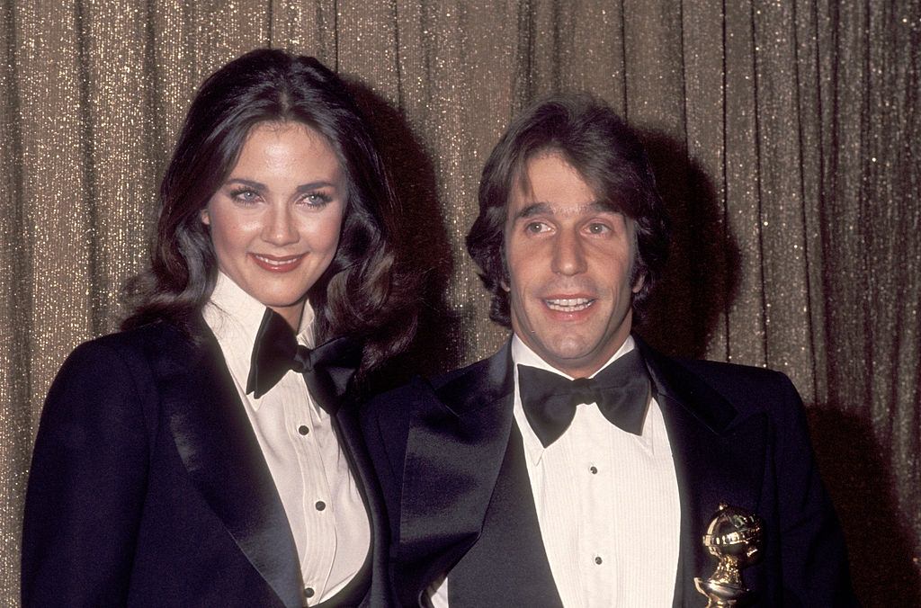 Lynda Carter and Henry Winkler in the 34th Annual Golden Globe Awards, 1977.