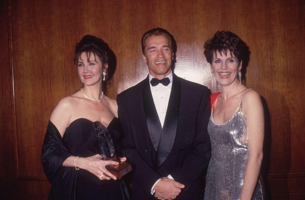Lynda Carter with actor Arnold Schwarzenegger, and Desi Arnaz.