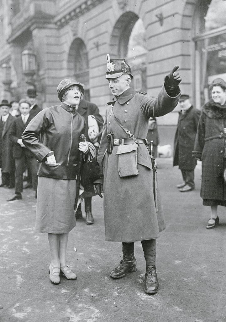 Mae Murray Being Directed by Policeman, 1926.