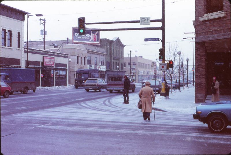 Lake Street from Hennepin Avenue, Uptown Minneapolis, February 1984