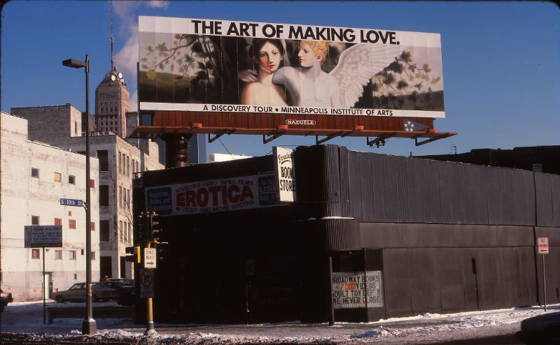 Different varieties of love, 10th St & Hennepin Avenue, Minneapolis, December 1987