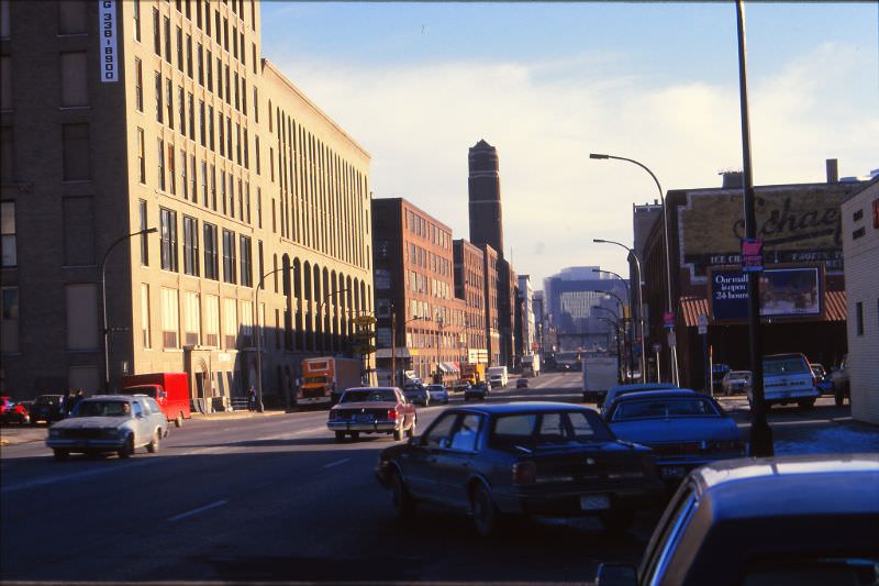 Washington Avenue North, Warehouse District (North Loop), Minneapolis, December 1988