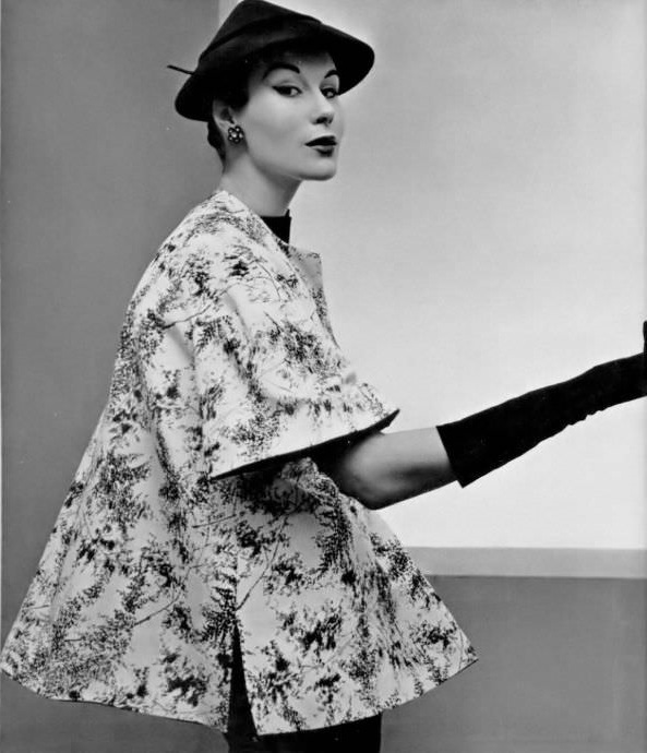 Myrtle Crawford in a 'pagoda line' printed piqué top by Jeanne Lafaurie, 1953