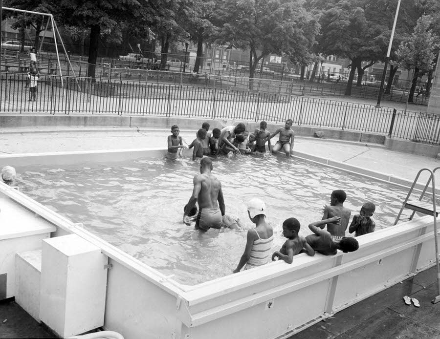 A temporary pool inside the formerly named Tompkins Park in Brooklyn on August 10, 1966.