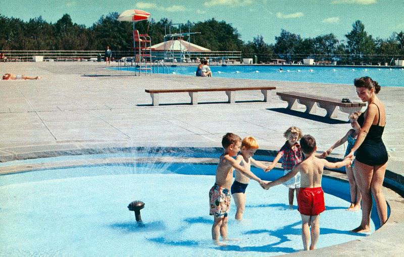 Children's wading pool and main swimming pool at John Boyd Thacher State Park in the Helderberg Mountains, 15 miles southwest of Albany, New York