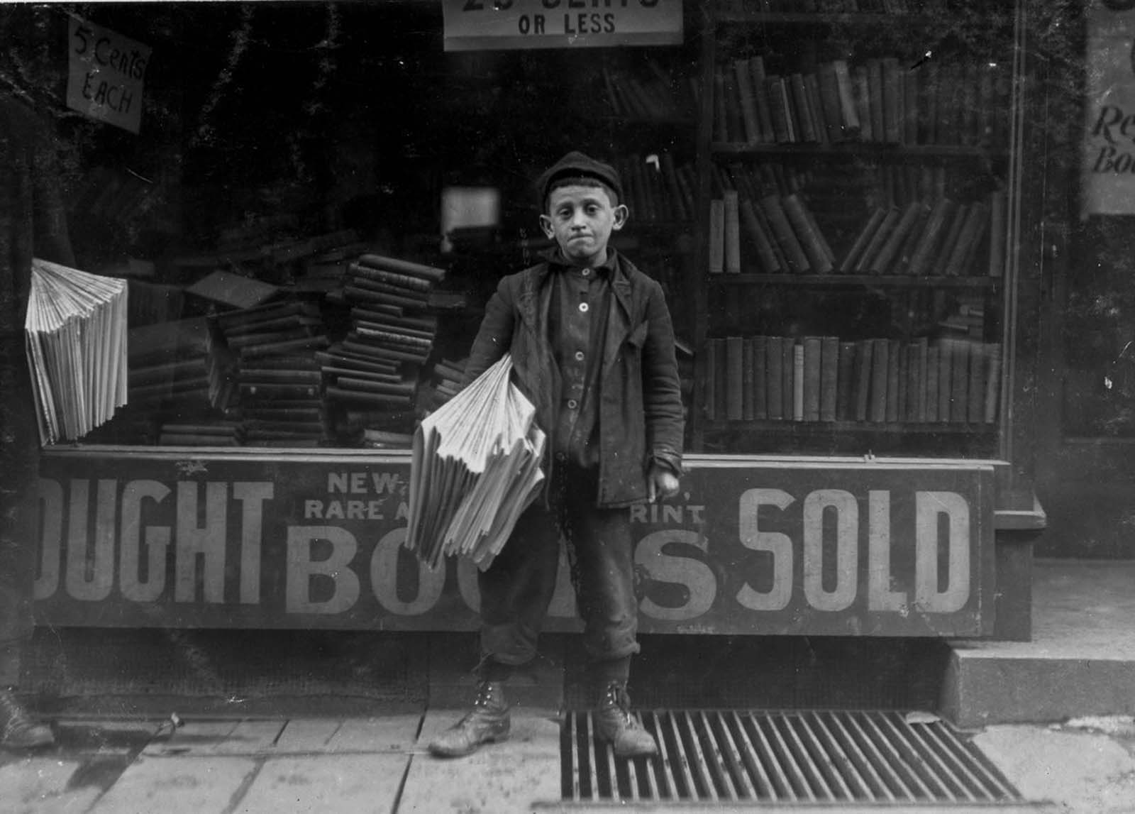 welve-year-old newsboy, Hyman Alpert, been selling three years. Spends evenings in Boys Club. New Haven, Connecticut, 1909.