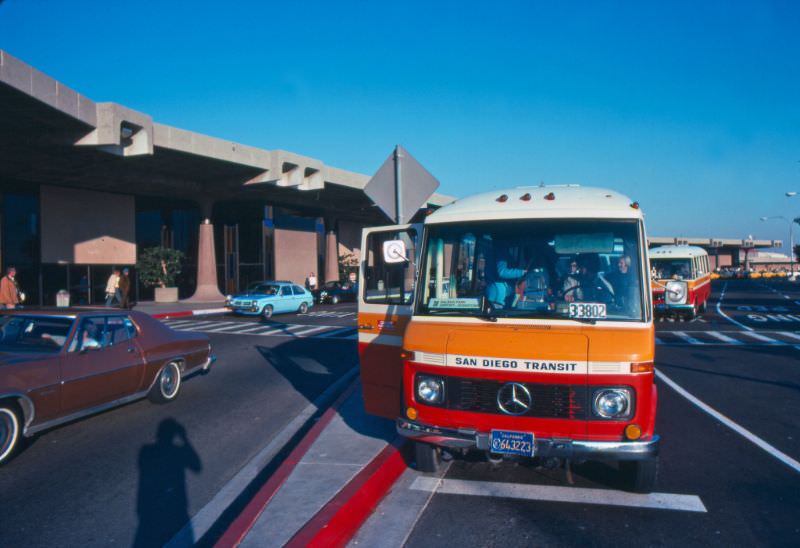 Route 38 Mercedes minibus at the San Diego Airport in January 1977