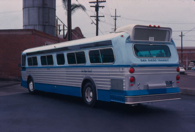 Just delivered to San Diego Transit, a brand new Flxible suburban coach in October 1974
