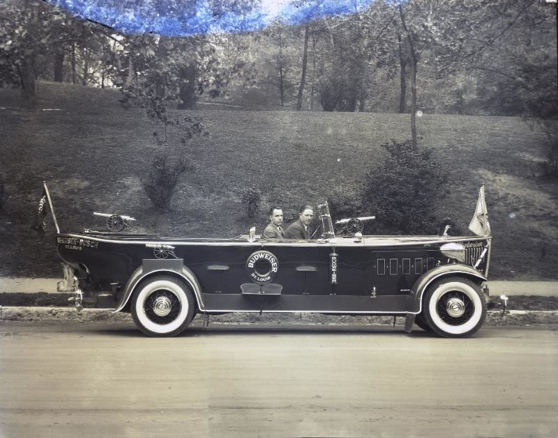 Boat-shaped car used by Anheuser-Busch to promote the brand. May 1931