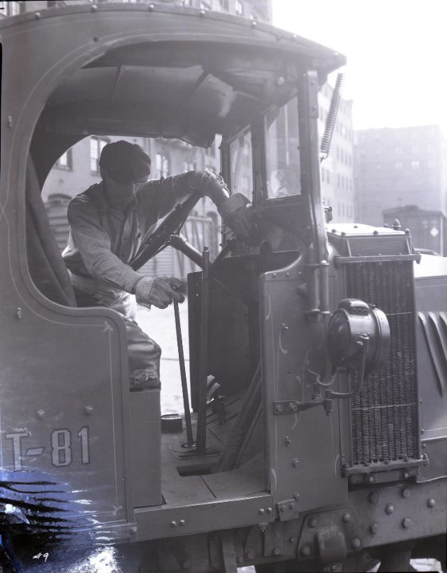 Man in the cab of a Columbia Terminal Company truck. Photo by Sievers Studio, April 1931