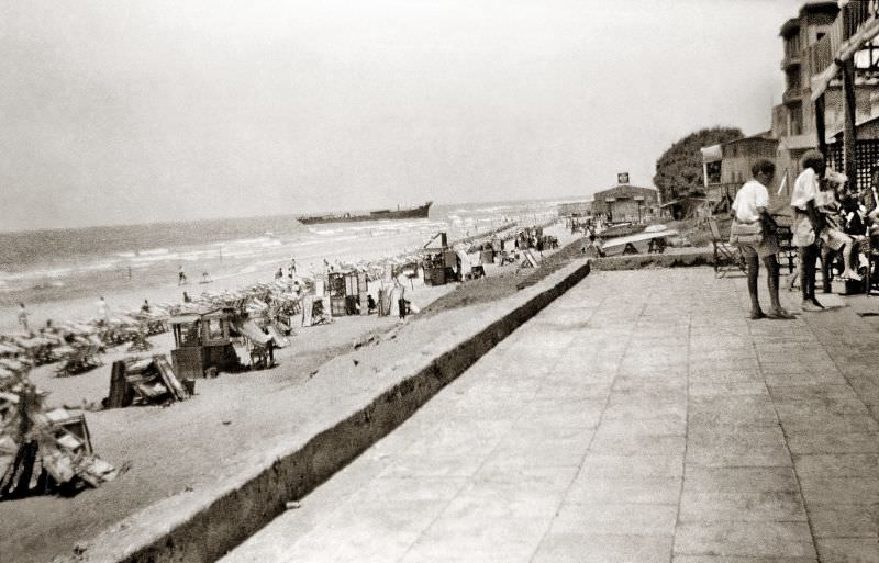 Wreck of a small illegal Jewish immigration ship that was deliberately beached at Tel Aviv, Palestine (now Israel), 4 November 1940