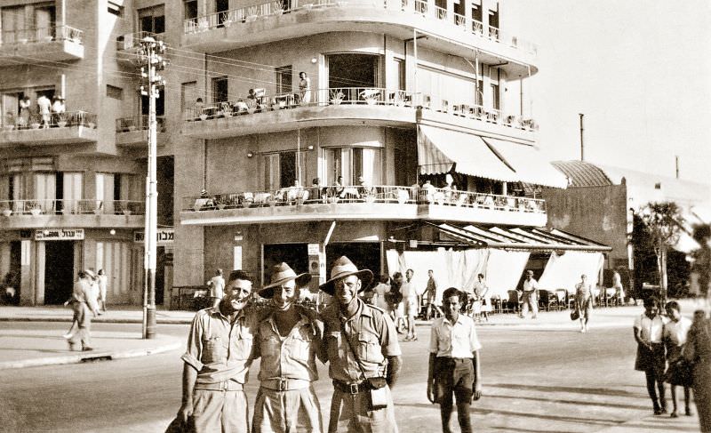 Australian Army 4th Anti-Malarial Control Unit mates in Tel Aviv, Palestine (now Israel), July 1942