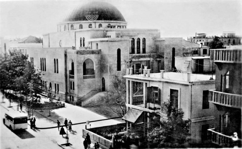 Great Synagogue looking south on Allenby Road (now Allenby Street), Tel Aviv, Palestine (now Israel), 1937