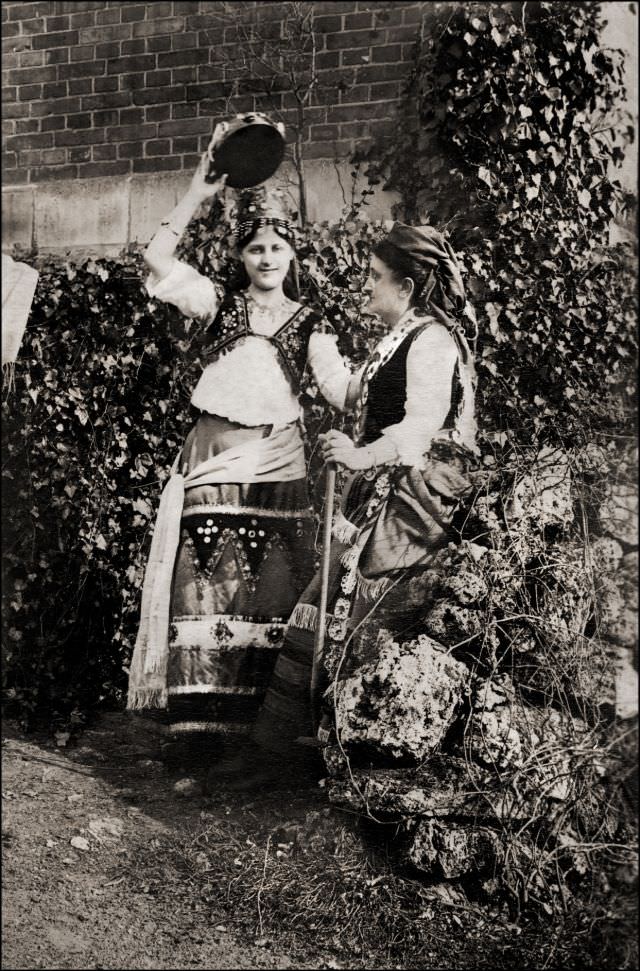 Two women in folkloristic costumes, 1890s