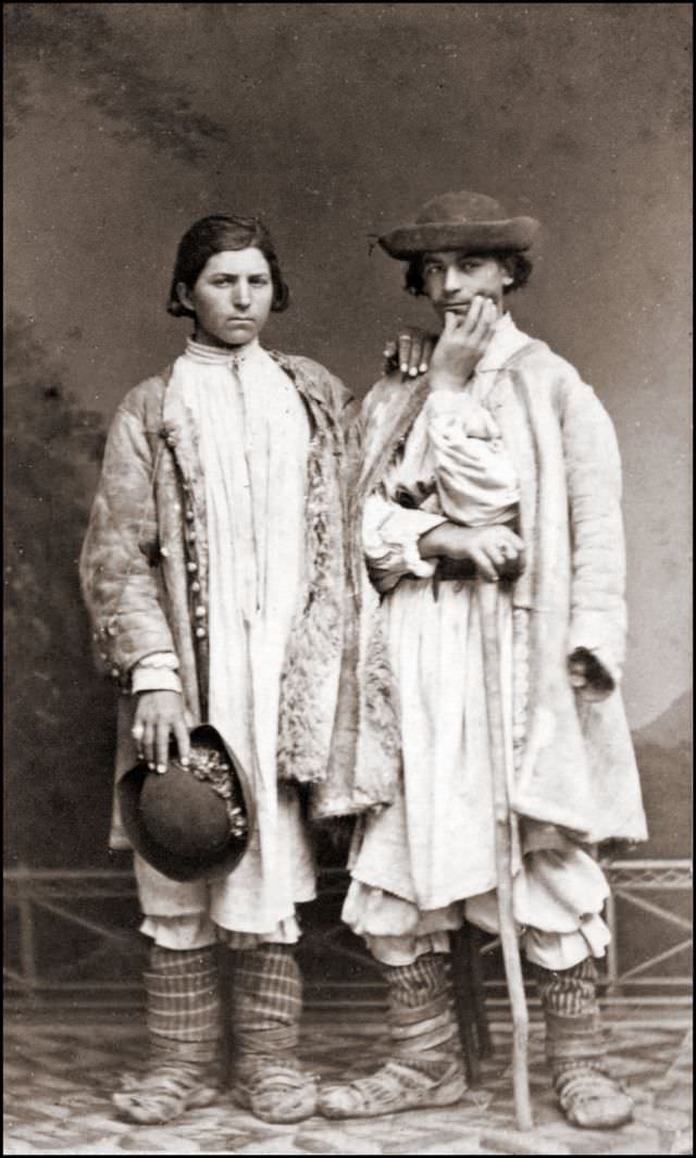 Romanian costumes. Romanians from the Banat, Temesvar, 1868