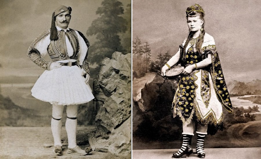 People in traditional costumes 19th century