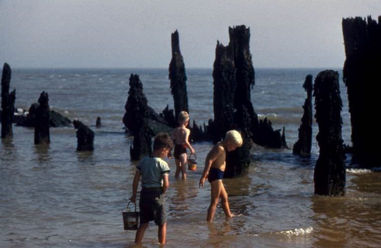 Boys paddling, Suffolk Coast