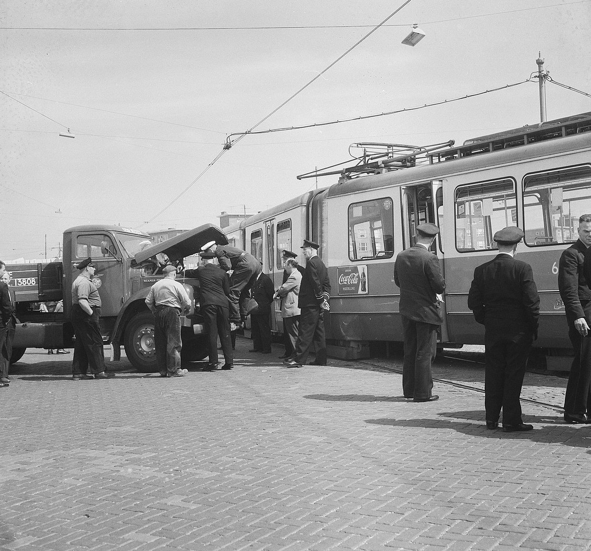 Collision tram and trailer. Bos en Lommerplein. June 23, 1961
