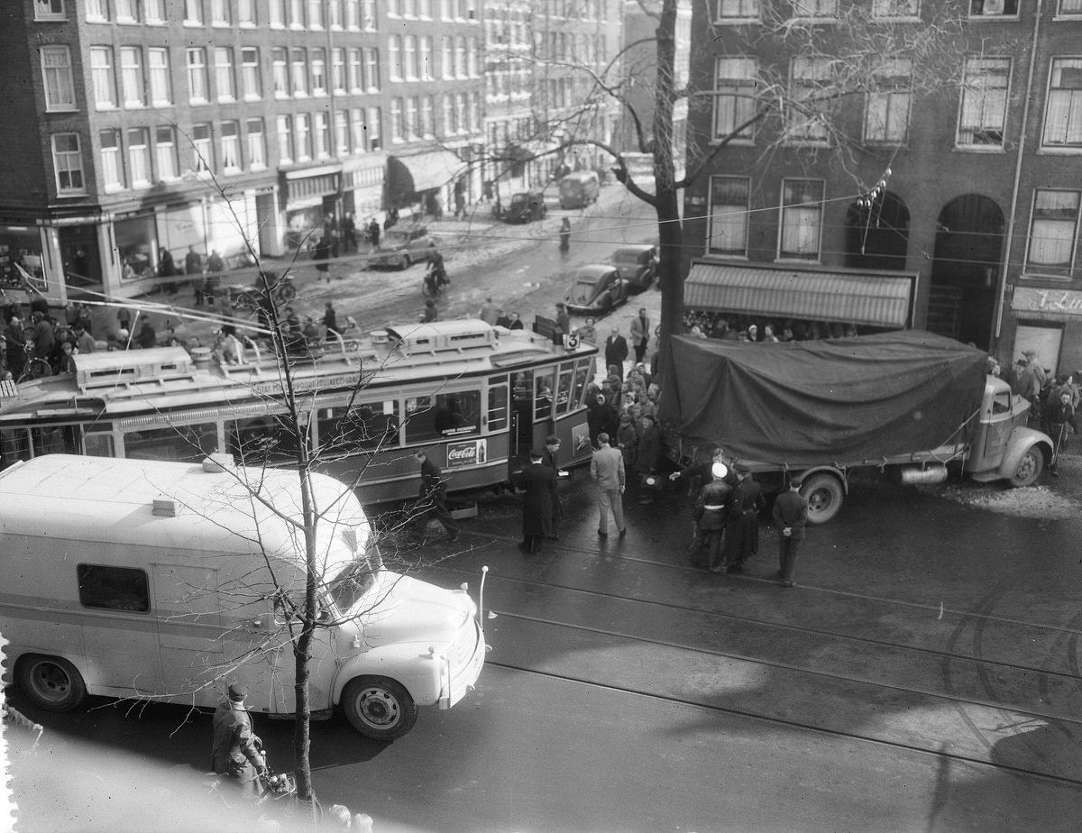 Collision of line 3 with truck, March 1, 1958.