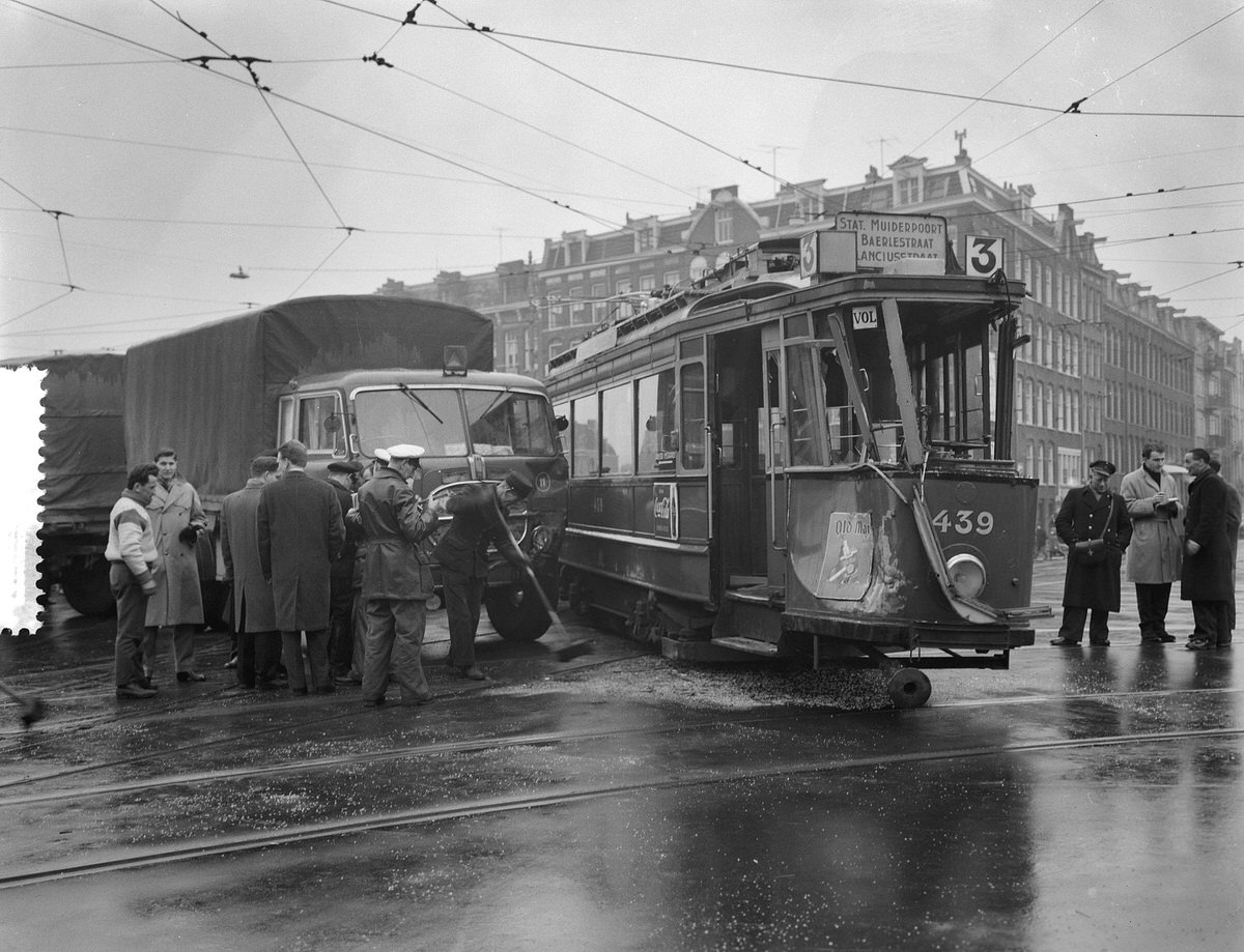 Italian truck rams into tram line 3 in Amsterdam, January 21, 1960.