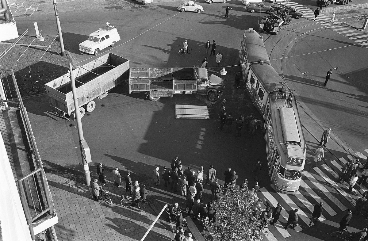 Line 13 off the rails at Slotermeerlaan in Amsterdam, November 4, 1968.