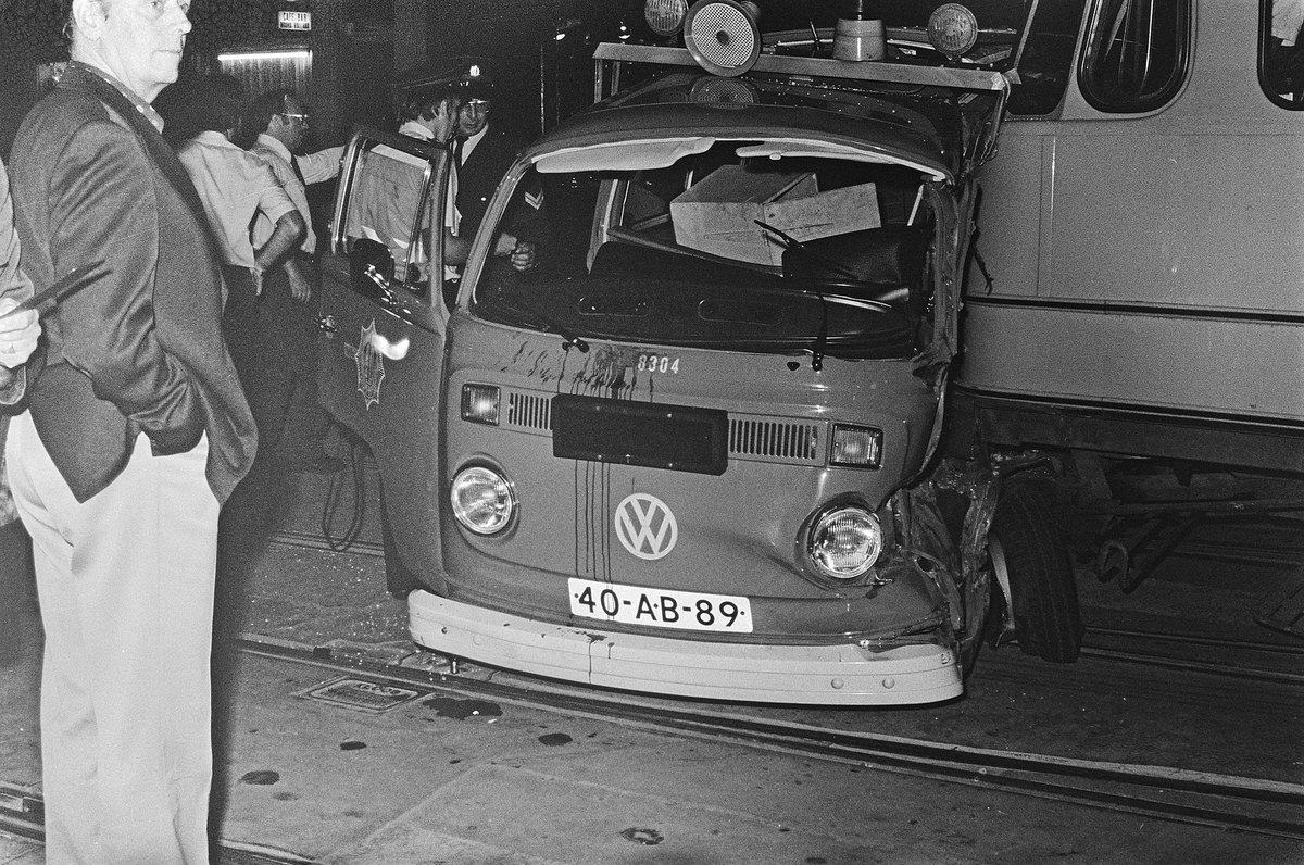 Police van collides with tram on Martelaarsgracht in Amsterdam, August 18, 1978.