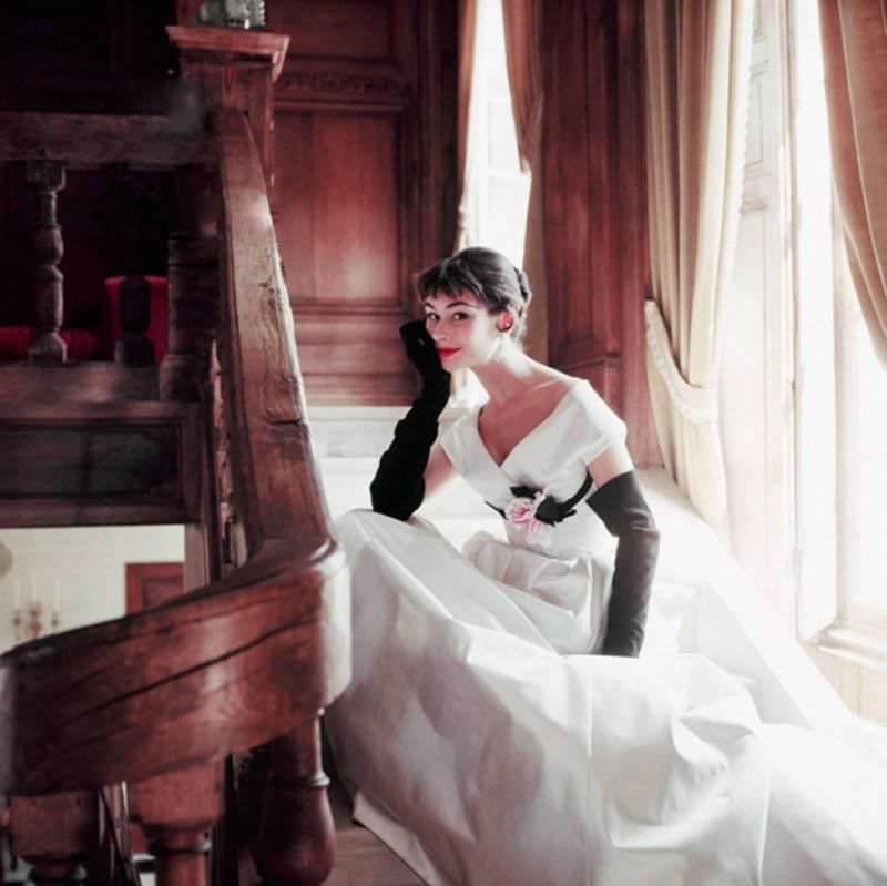 Anne Gunning in gown by Jacques Fath, 1953