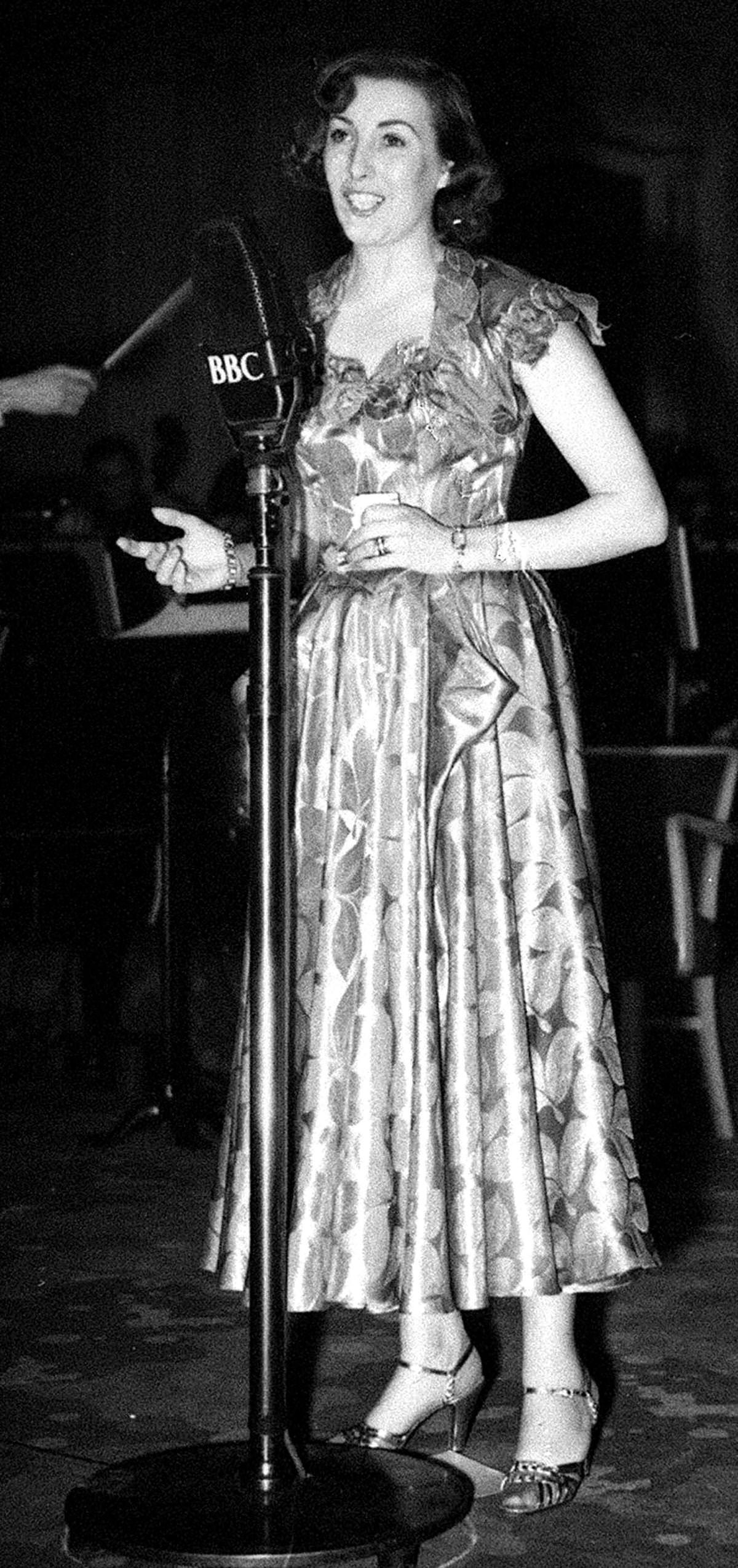 Vera Lynn on stage at Grosvenor House, London, for the 1949 National Radio Awards presented to popular broadcasters.