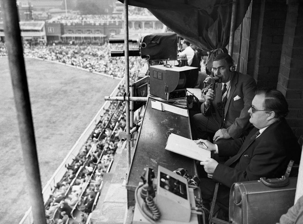 A view of the commentators box at Lord’s, 1957