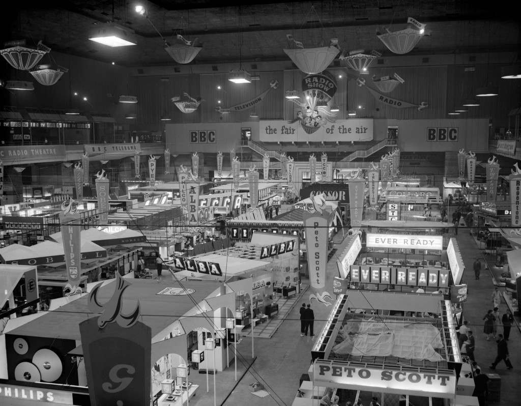General view of the Great Radio Show at London’s Earl’s Court. The show opens tomorrow, 1959.
