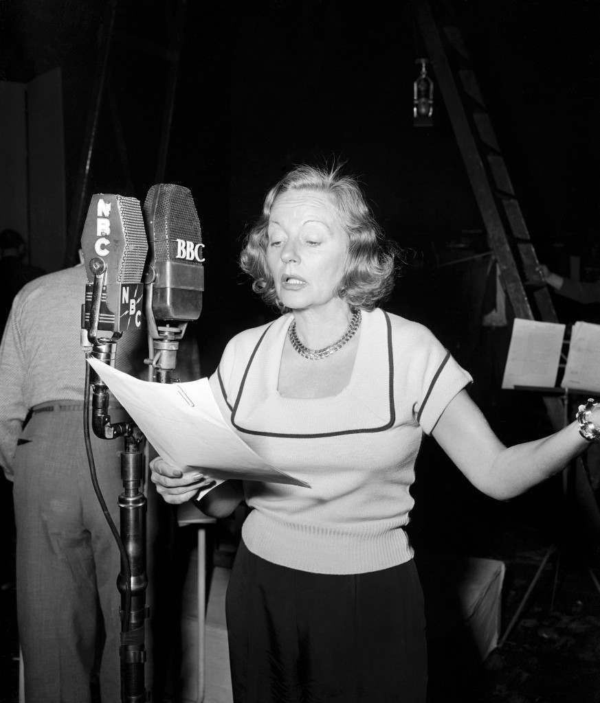American actress Tallulah Bankhead recording a show at the London Palladium for BBC Radio and the American Radio Station NBC, 1951
