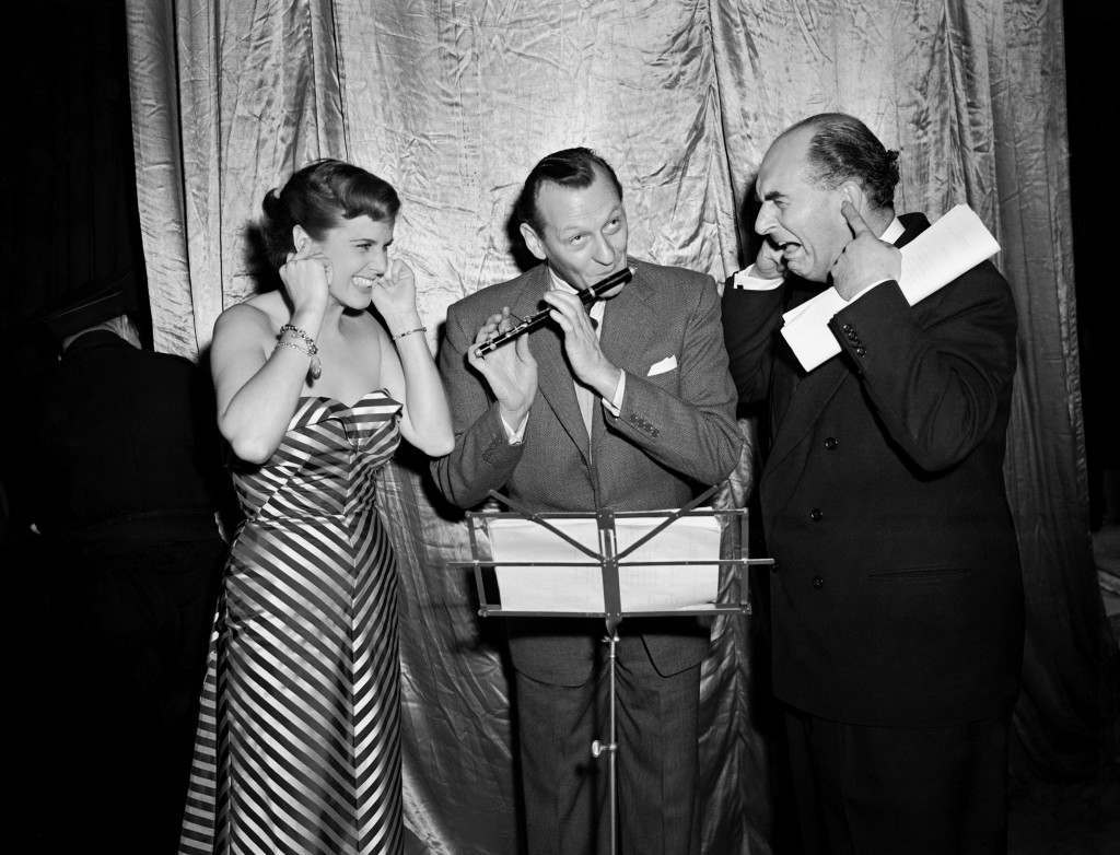 The ‘Much Binding in the Marsh’ radio comic team, left to right; Patricia Hughes, Richard Murdoch, and Kenneth Horne, at the Winter Garden Theatre, London, 1950.