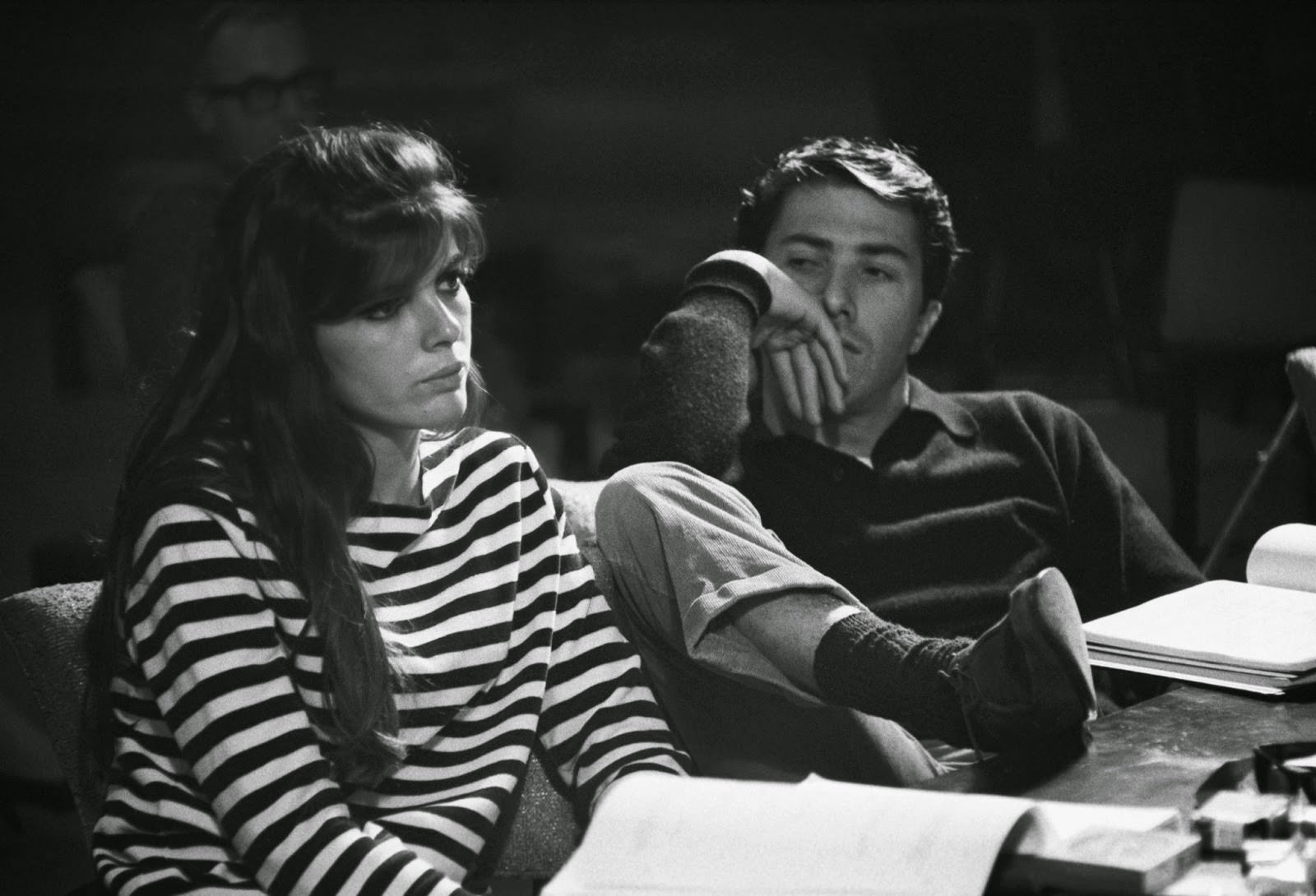 Katharine Ross and Dustin Hoffman in rehearsal for "The Graduate," 1967