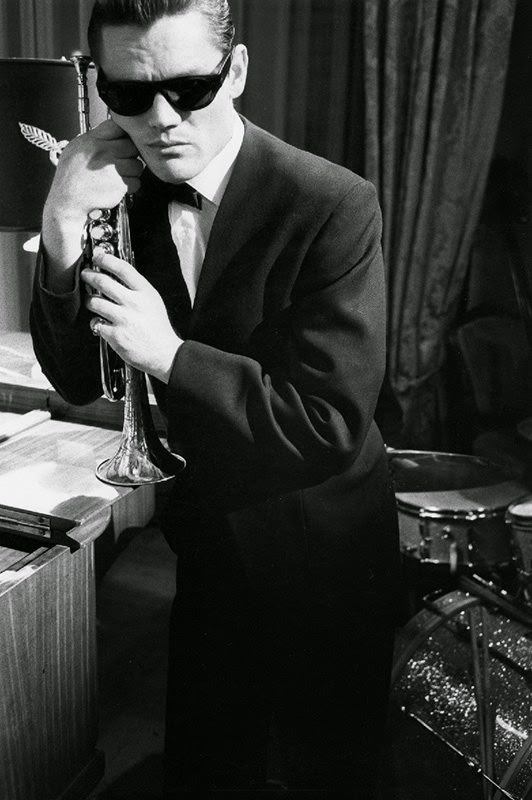 Chet Baker on set of "Summer Flight" (aka "Stolen Hours"), filmed on location in Fowey, Cornwall, 1962