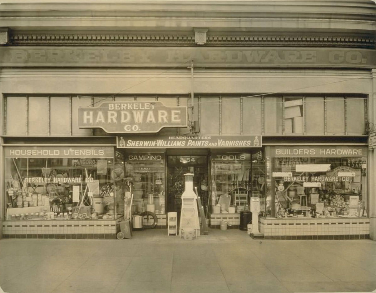 Berkeley Hardware Co. Storefront. 2154 University Avenue, Berkeley, 1930s