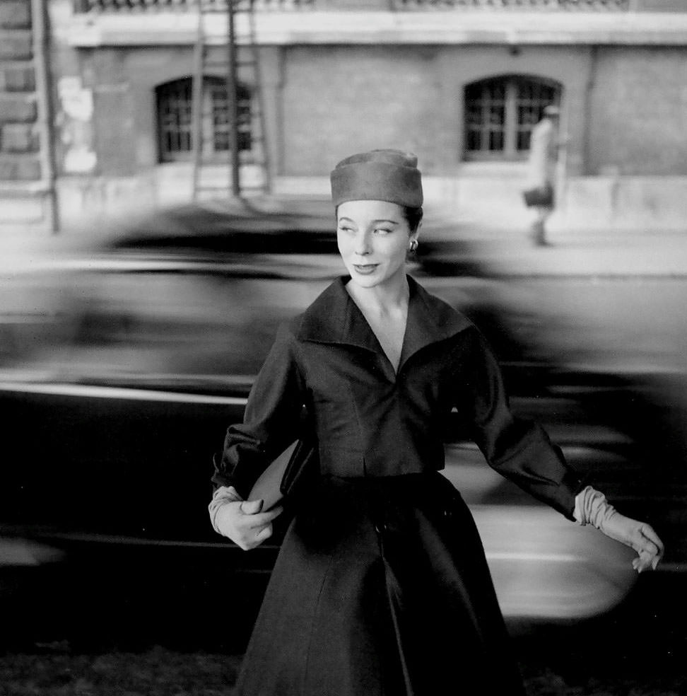 Bettina Graziani and Christian Dior ensemble, Dambier 1955