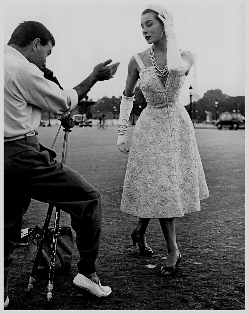 Bettina Graziani wearing dress by Christian Dior, Paris 1953
