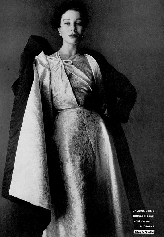 Bettina Graziani wearing Jacques Griffe, 1953