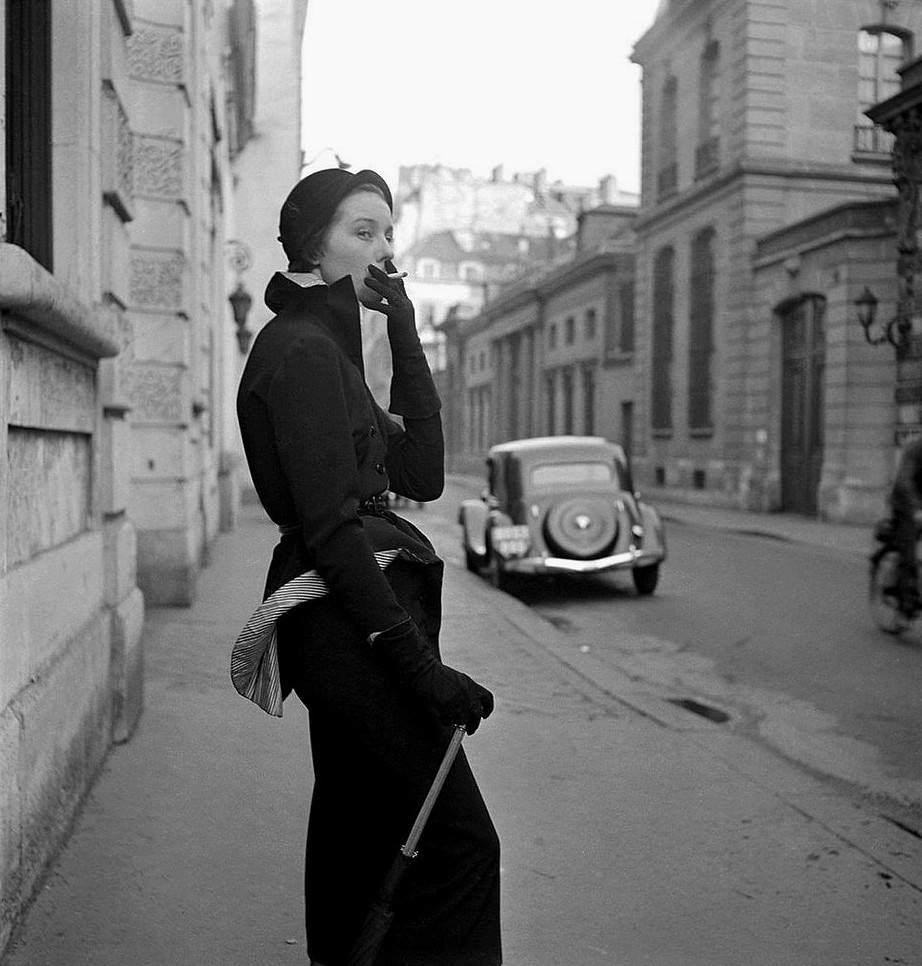 Bettina Graziani wearing a suit by Jacques Fath, 1949