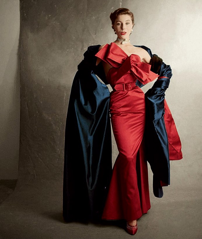 Bettina Graziani in the Red Shoes evening gown, 1950