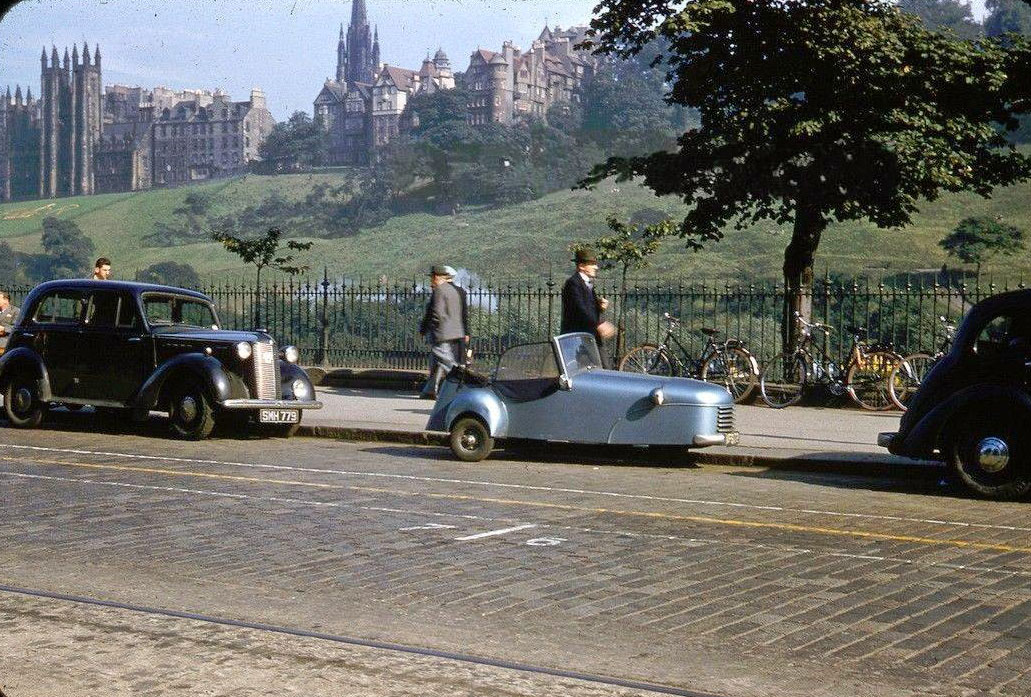 Three wheeled car on Princes Street, 1953