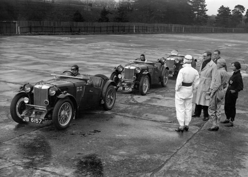 The three racing MGs were entered for Le Mans by land speed record breaker George Eyston and nicknamed the ‘Dancing Daughters’ after a popular variety act of the time. The drivers were : Car 54 – Margaret Allen & Coleen Eaton, Car 55 – Doreen Evans & Barbara Skinner, Car 56 – Joan Richmond & Miss Jo