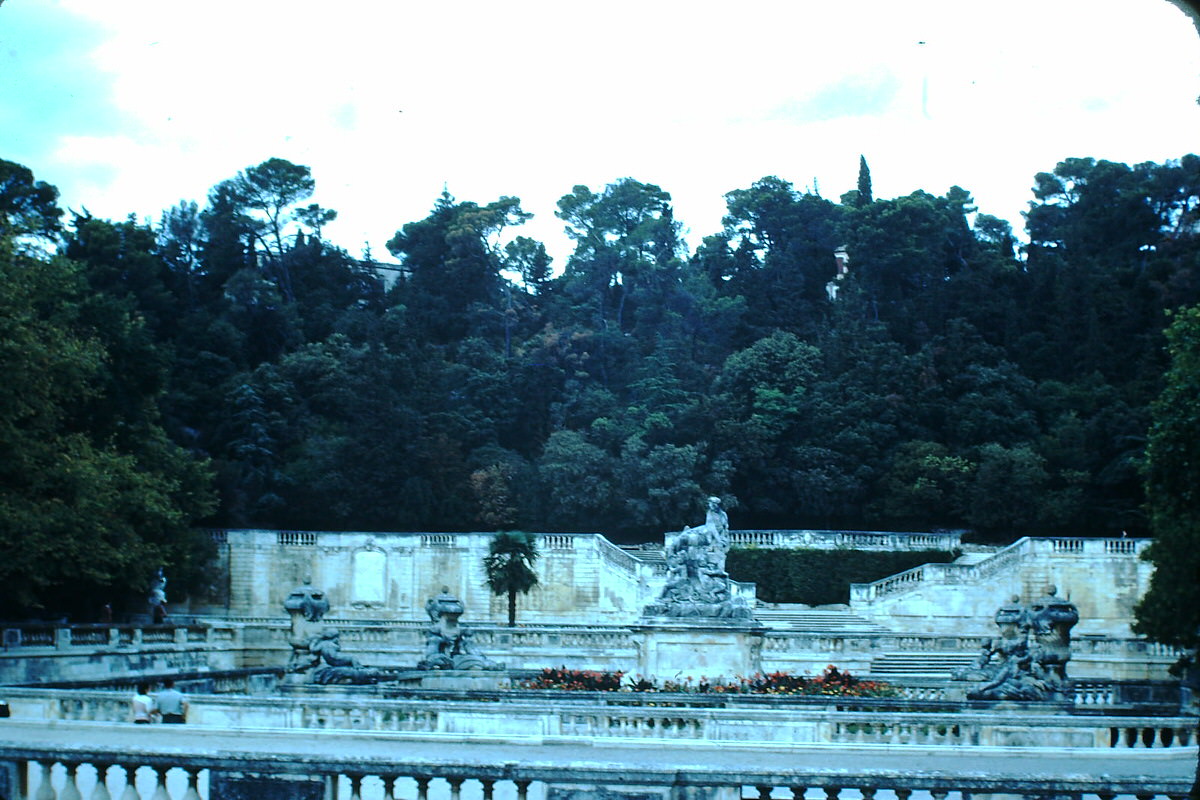 Park on spot of Roman Baths- Nimes, France, 1953
