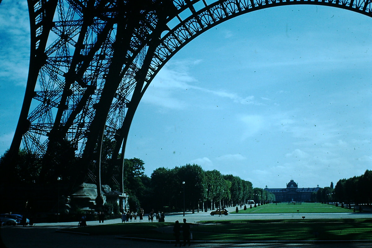Ecole Militaire from under Eiffel Tower- Paris, France, 1953