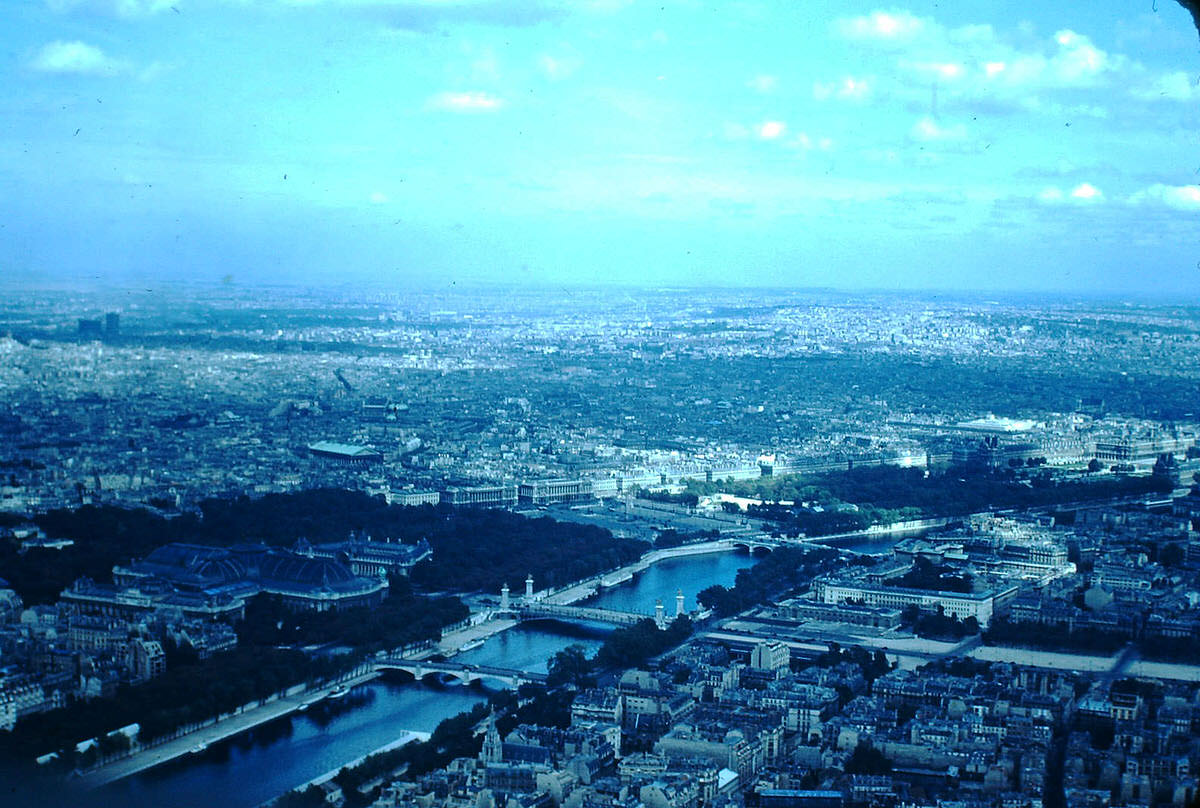 Seine River and Alexander III Bridge from Eiffel Tower- Paris, France, 1953