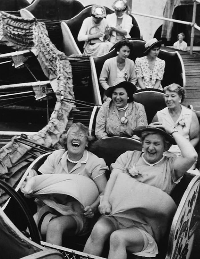 On the caterpillar, women's pub outing, clapham, london, 1958